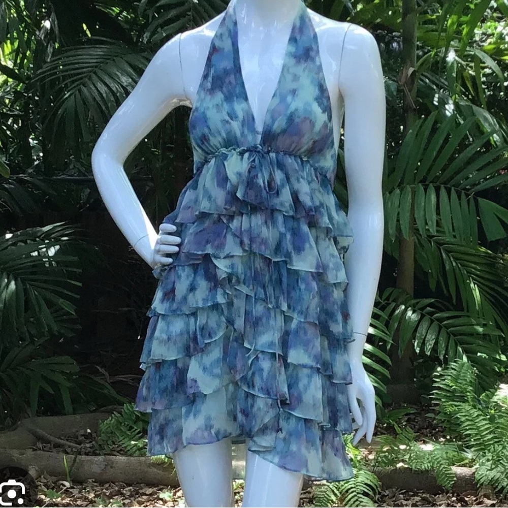 Blue Halter Neck Ruffle Dress - Picture 6 of 6